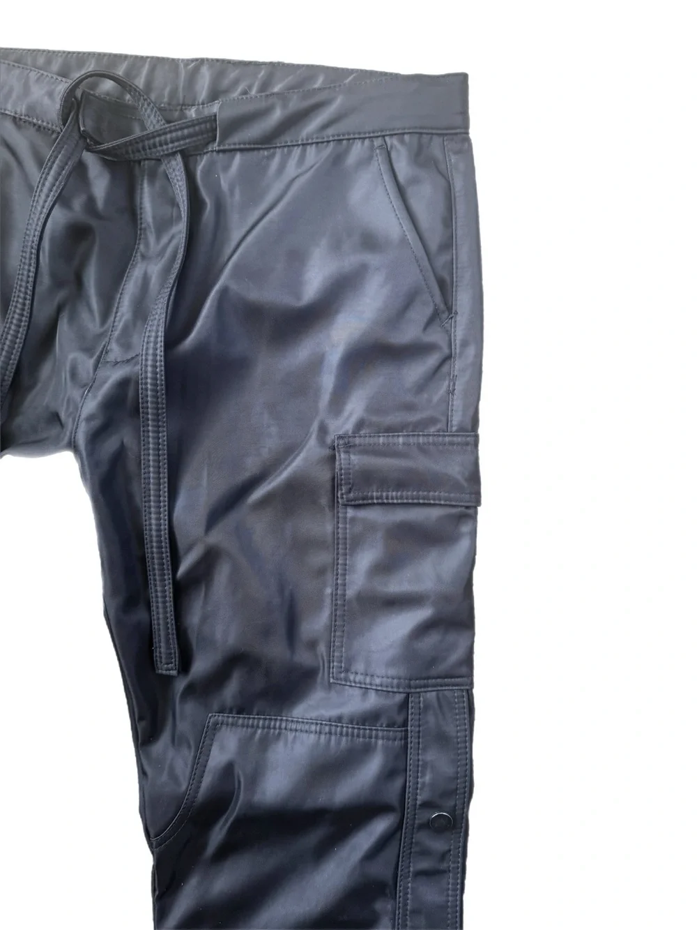 MNML Black Nylon Side Snap Zip Closure Cargo Pants Relaxed Tapered